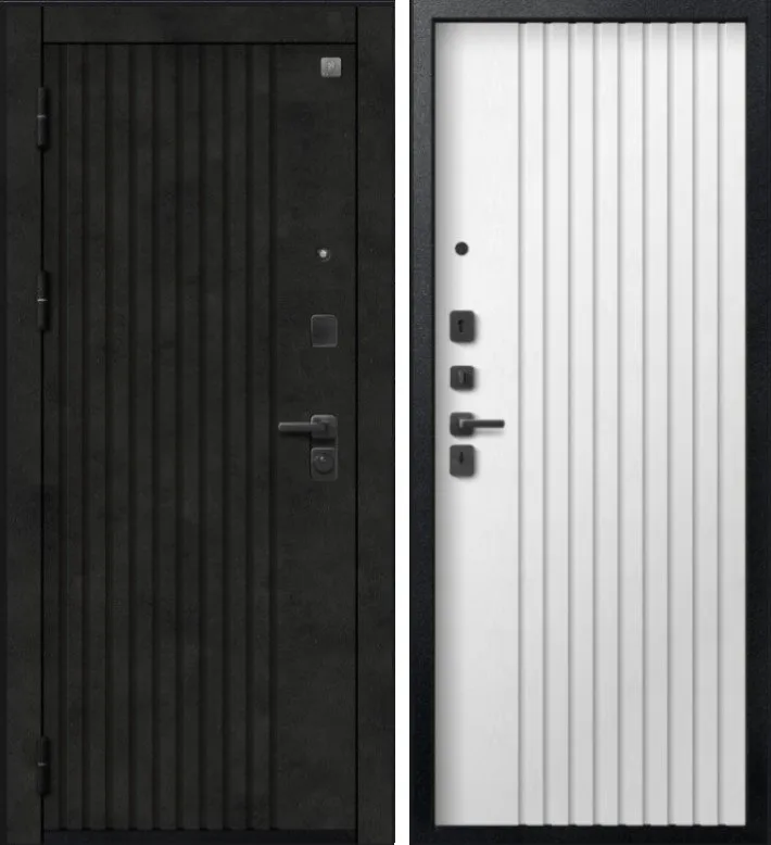 Дверь V-15 Черный муар + Бетон темный - Софт ясень белый DIS007352